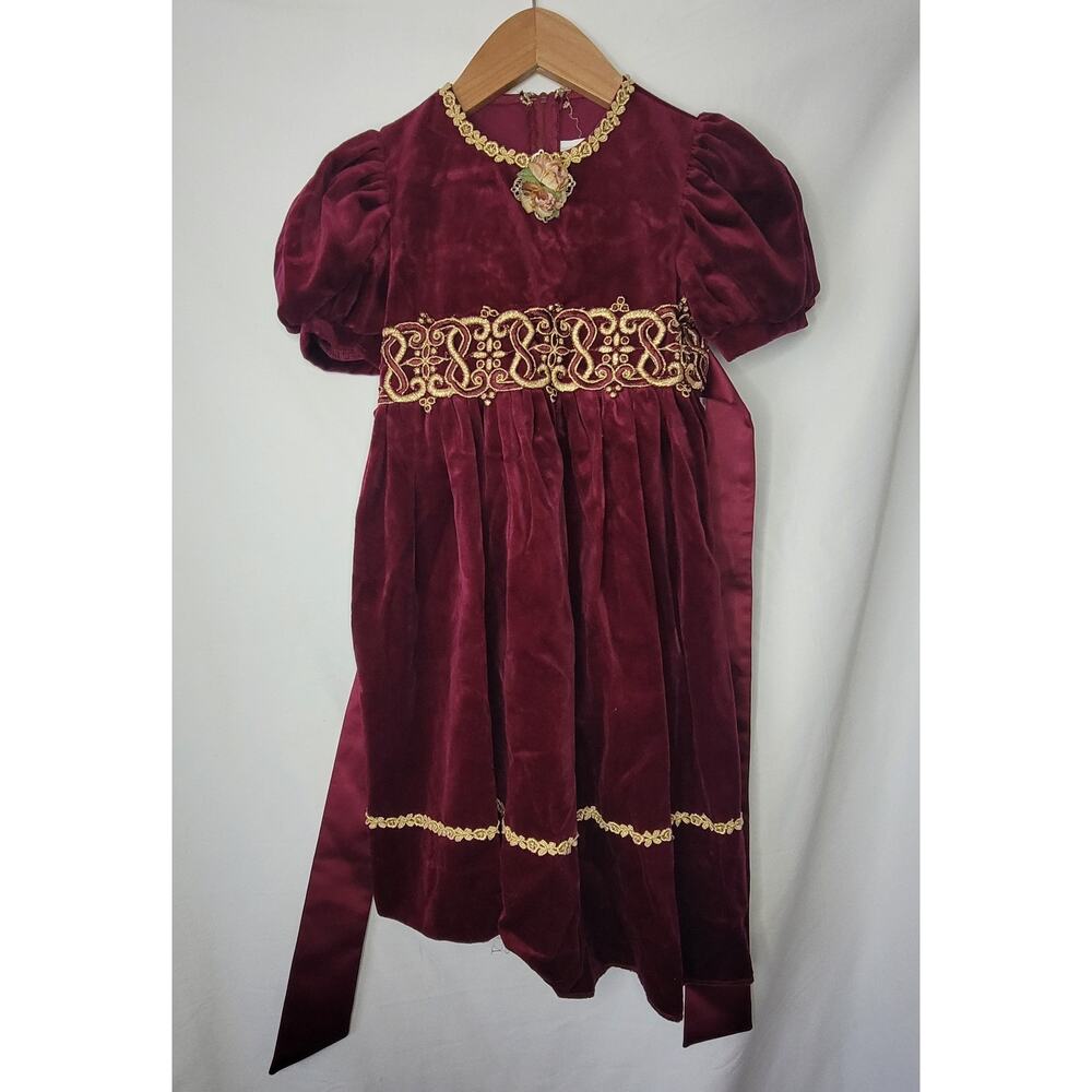 Peaches and Cream- Girl's Boutique Maroon Dress with Sash- size 6